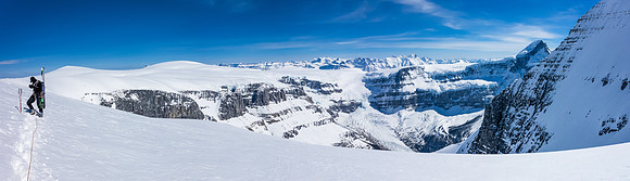 Off the steep slopes, now we just have to slog back to camp and avoid all other crevasses!