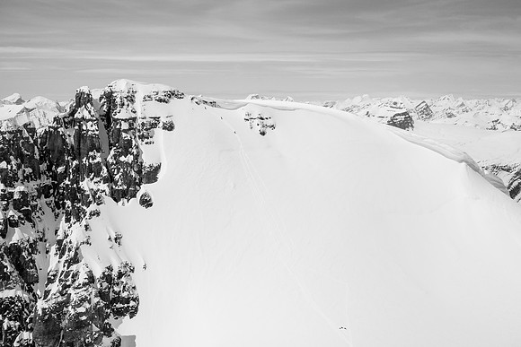 Looking across as the guided team follows our track up West Twin