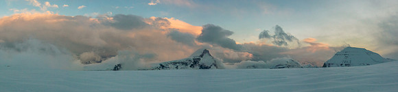 A gorgeous sunset from camp, hiding the fact that we've just spent hours huddled in our mids in a gale force wind with snow falling like rain!