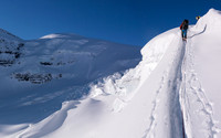 The same ramp we used to avoid the first steep roll on the first ice fall for our Columbia trip, now had much more snow on it.