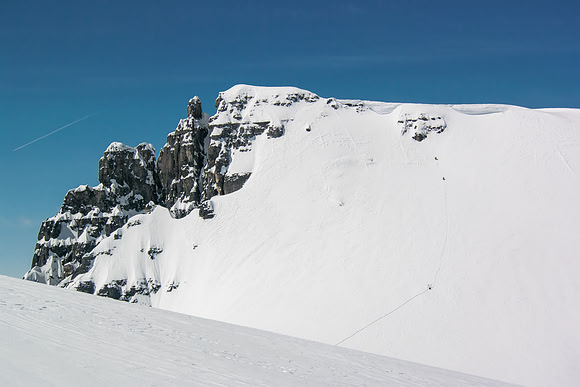 Steven and Ben tempt fate on West Twin's steep east face... ;) At least it's short.