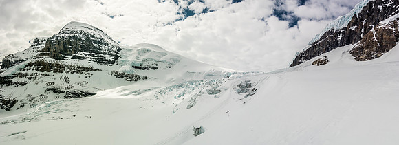 Looking back at the seracs on Snow Dome (R) and Andromeda (L) with the ice fall in the middle.