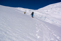 Working our way up the steep final ramp to the main icefield.