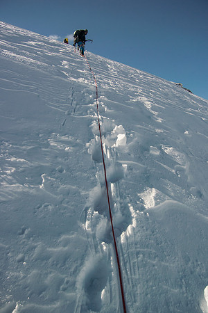 Off the skis and onto the 40 degree slope. Snow this time - makes things much easier.