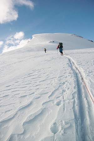 Skiing up the lower part of South Twin's north ridge. Great conditions with lots of snow.