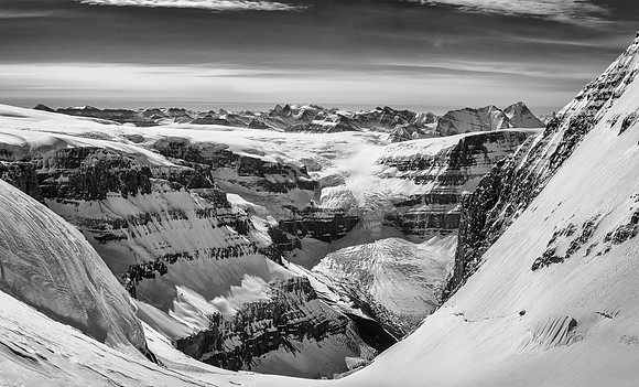Looking across South Twin's east face towards the Columbia Glacier plunging into Columbia Lake at the far side of the trench.