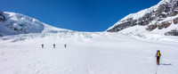 We quickly passed the group at left who turned back from the serac zone and went the other way through the crevasse fields at left.