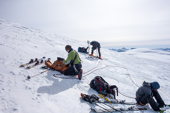 Preparing to descend to the North / South Twin Col.