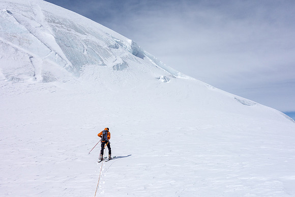 There is a steep roll in the slope over the shoulder of South Twin.