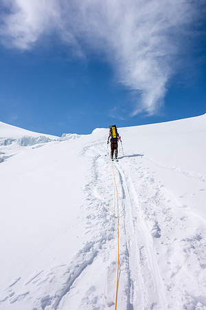 Ascending the ramp to the Columbia neve - this is the key terrain feature that makes the Athabasca Glacier approach to the main ice field feasible.