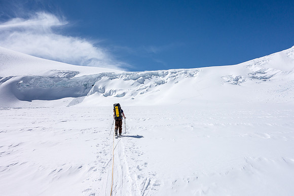 Ascending the ramp to the Columbia neve - this is the key terrain feature that makes the Athabasca Glacier approach to the main ice field feasible.