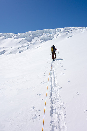 Ascending the ramp to the Columbia neve - this is the key terrain feature that makes the Athabasca Glacier approach to the main ice field feasible.