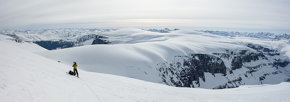 Skiing around the south shoulder of North Twin - Kitchener and Snow Dome in the distance.