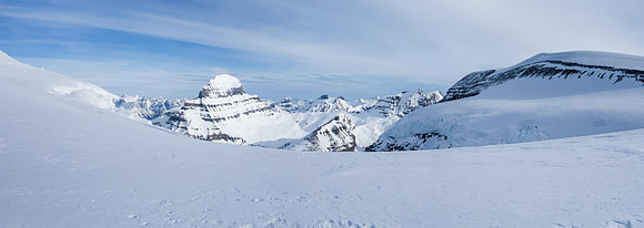 Finally ready to ascend North Twin's south slope. Alberta in the background and Stutfield on the right.