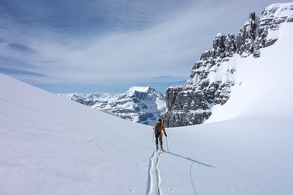 Skiing towards West Twin.