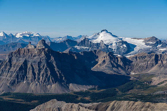 Minnow Peak at fg left with Mount Hector at right.