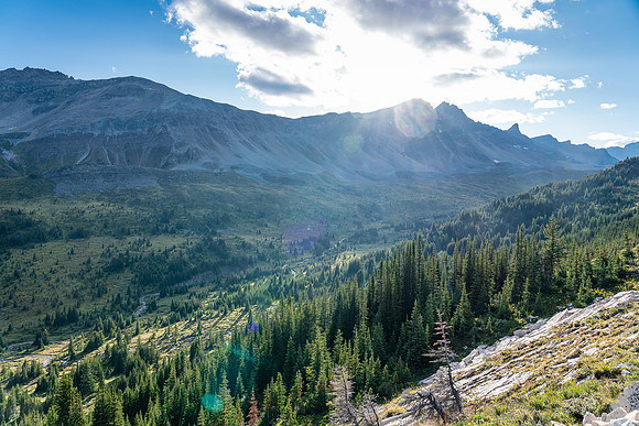 Looking back over Pipestone Pass from our ascent.