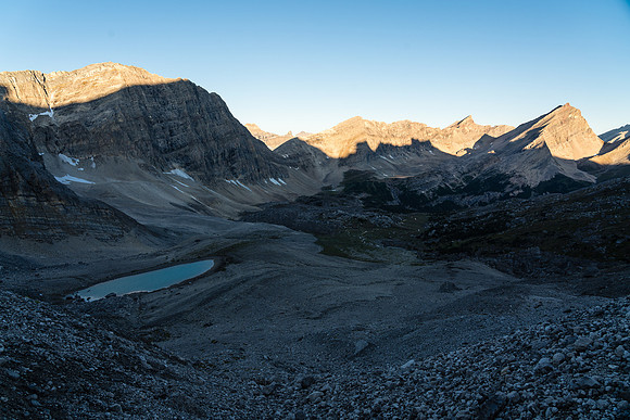 As we start ascending to the glacier we look back and notice yet another tarn below.
