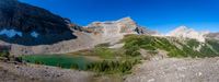 The lower bivy lake with our access col at upper center.