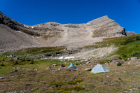 Our bivy with the access col at upper left.