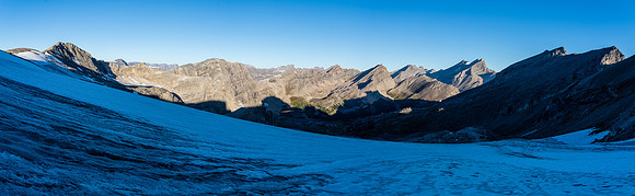 Views back down the gentle Three Brothers Glacier.