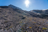 Looking back at Mike and Deluc Mountain (L).