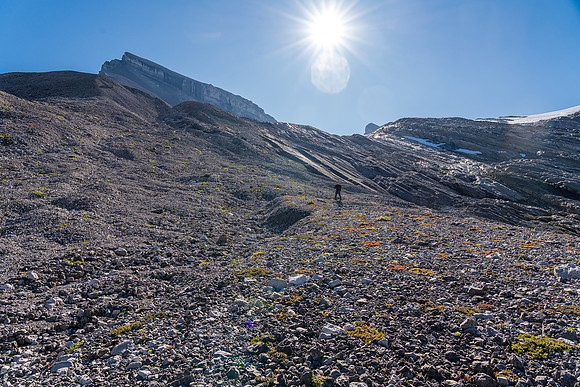Looking back at Mike and Deluc Mountain (L).