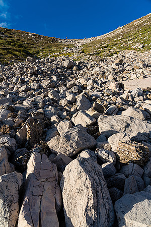 A rocky ascent to the col.