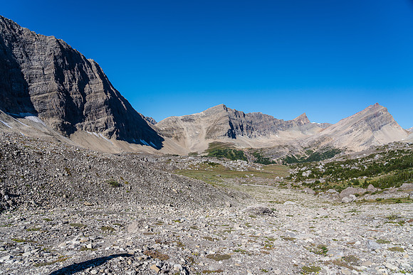 Descending back to the bivy lakes.