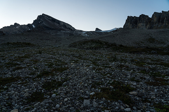 Ascending scree to the Deluc Glacier.