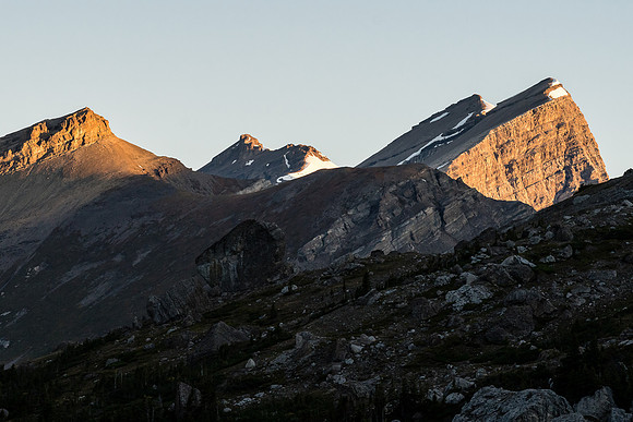 Views back to the sun lighting up Willingdon, Crown and South Tower (R).