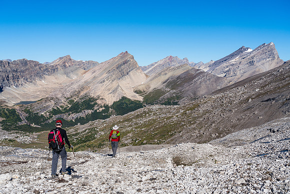 Descending back to the bivy lakes.