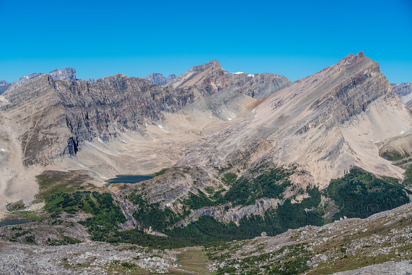 Descending back to the bivy lakes.