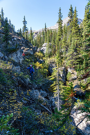 Descending into the valley north of our Deluc bivy site.