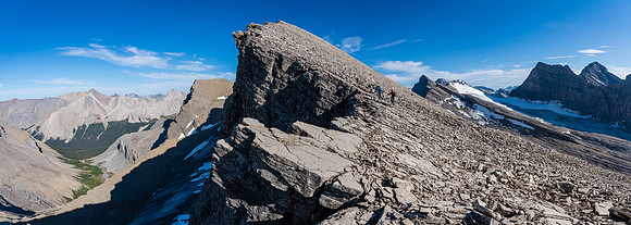 Stunning positions on the NW ridge. Deluc at right, Roaring Creek at lower left.