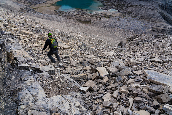 Descending scree on Dip Slope Mountain.
