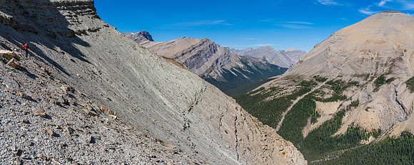 Mike finishes up the steepest part of the traverse. This was a bit unnerving in light shoes.