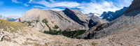 Mike takes in the view - our traverse route looking tamer than it is at right.