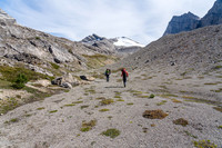 Hiking a moonscape to the 2nd lake and our bivy under the SE face of Dip Slope Mountain.
