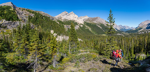 Descending into the valley north of our Deluc bivy site.