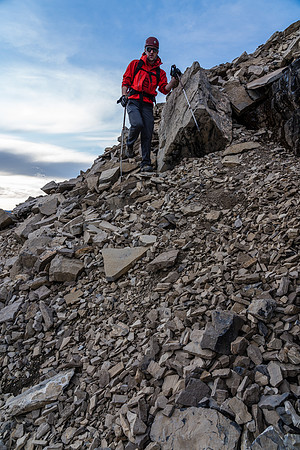 Descending scree on Dip Slope Mountain.