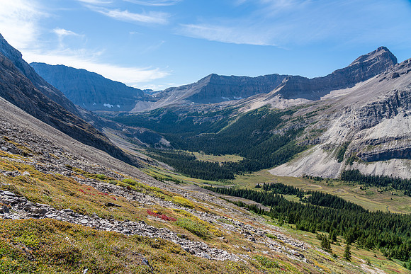 Views back down our approach to the north shoulder. Note the fall colors beginning!