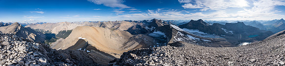 Summit views over Roaring Creek at left and towards Cataract and Deluc at center.