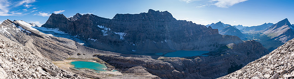 Views back to our bivy lakes from the SW face of Dip Slope.