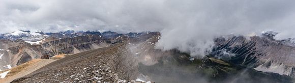 Descending the easy west ridge from the summit to the false summit.