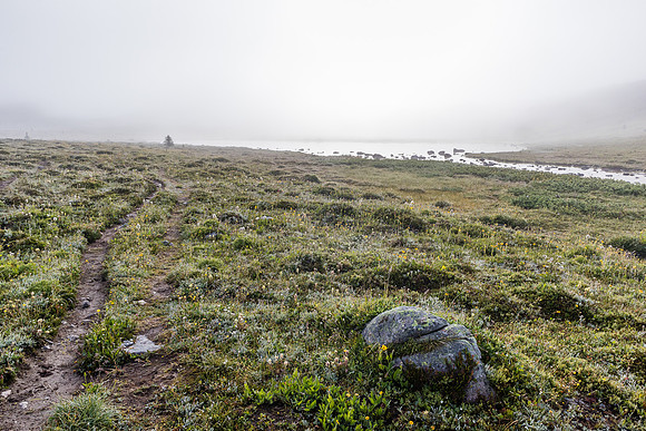 Above tree line, approaching the tarn in the Molar Meadows.