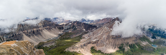 The Fang at center with Molarstone rising in cloud to the right over North Molar Pass.