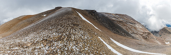 On the south ridge. The false summit left of center the true summit right of center.