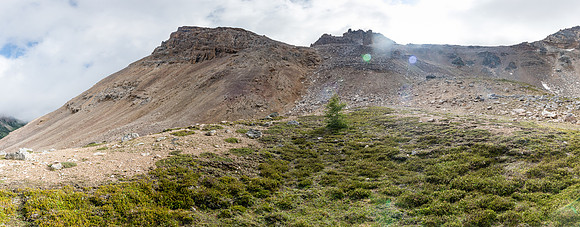 My ascent line starts at right and rises to the left on scree and rock.