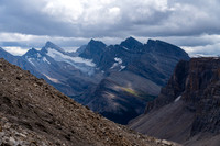Views back towards Deluc Mountain and the Three Brothers as the sky clouds up.